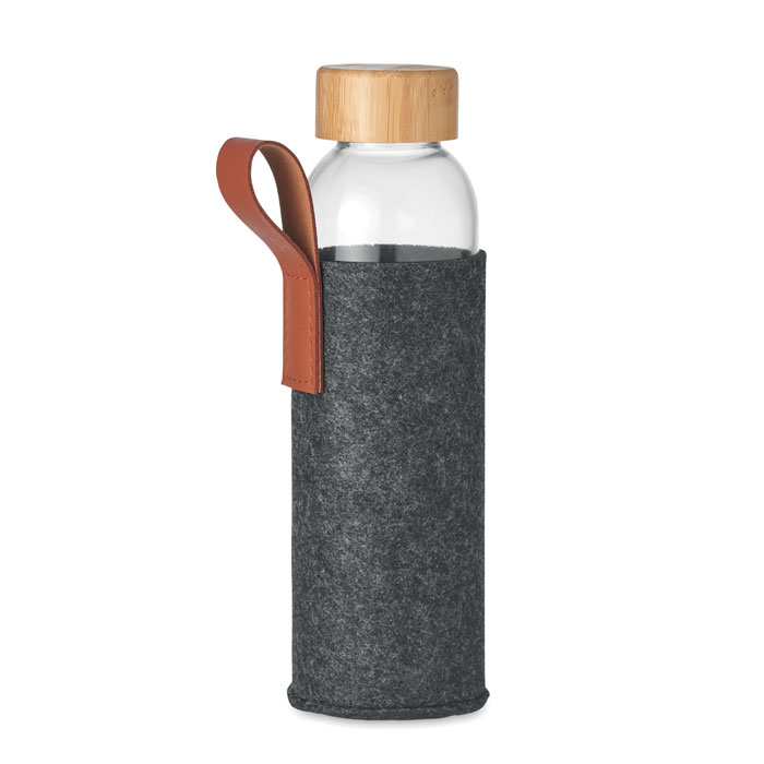 Bouteille verre publicitaire avec manchon rPET 500ml THAI Gris foncé